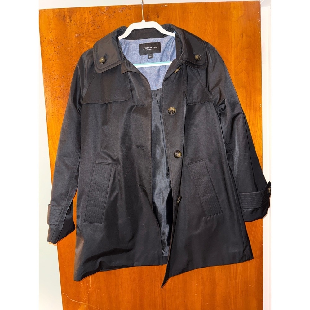 London Fog Collection Black Hooded Trench Coat Petite Large PL RN121545
